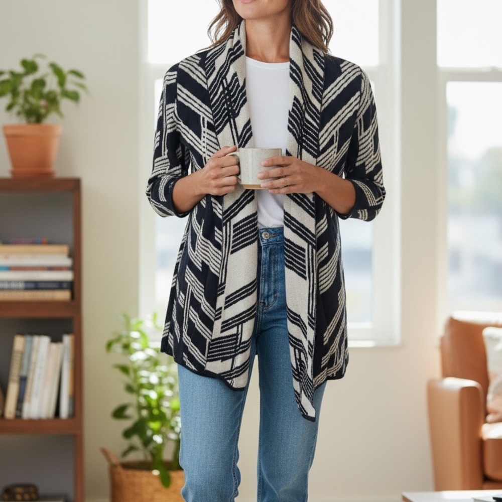 Alfani Black and White Patterned Women's Cardigan